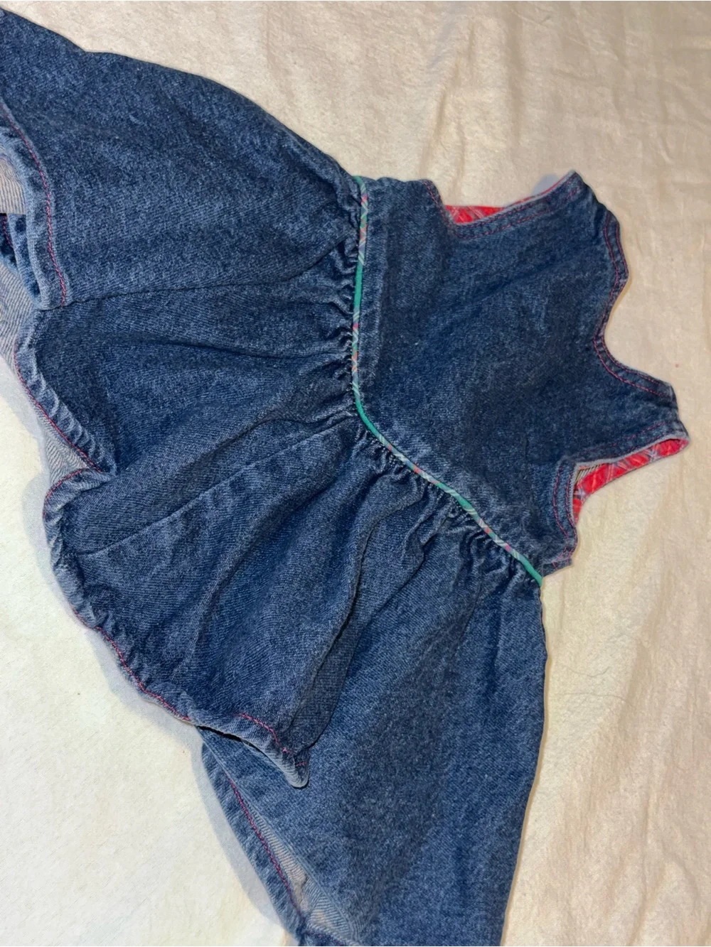 Vintage OshKosh B'gosh Dark Blue Denim Dress with Red Trim and Buttons